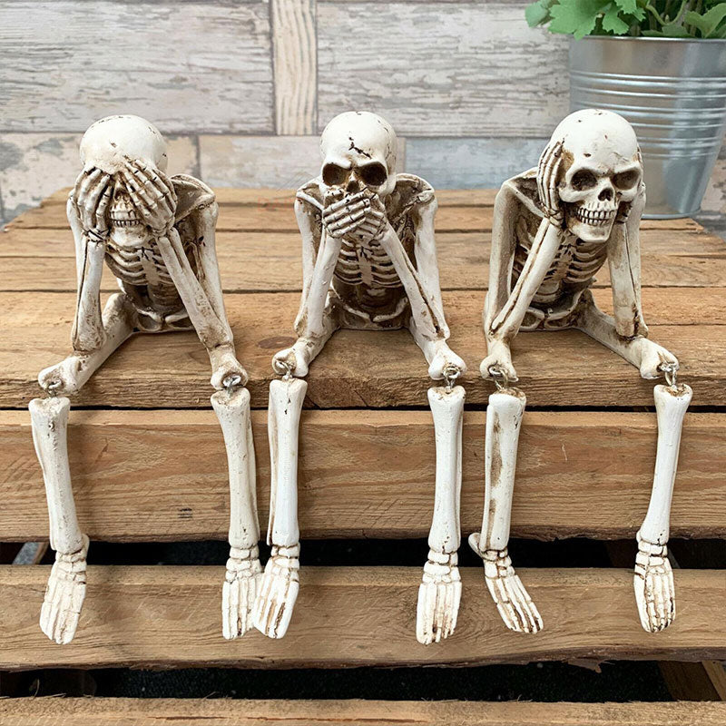 💀 Halloween Three Wise Skeletons Resin Figurines 🎃