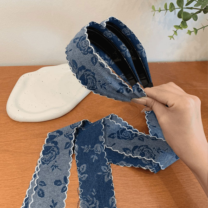 🌹 Boho-Chic Embroidered Denim Headband – Vintage Vibes, Modern Comfort 🌿