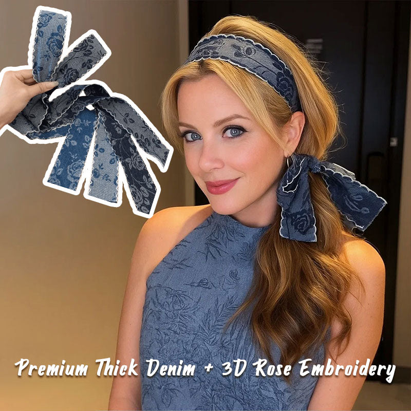 🌹 Boho-Chic Embroidered Denim Headband – Vintage Vibes, Modern Comfort 🌿