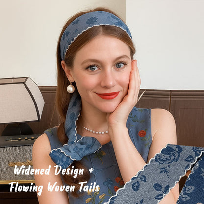 🌹 Boho-Chic Embroidered Denim Headband – Vintage Vibes, Modern Comfort 🌿