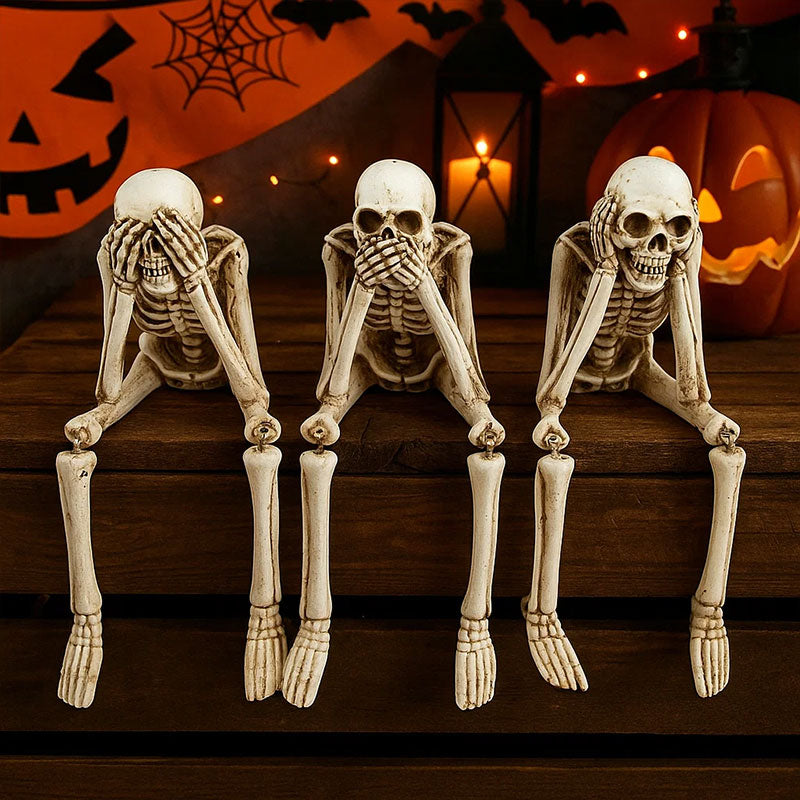 💀 Halloween Three Wise Skeletons Resin Figurines 🎃