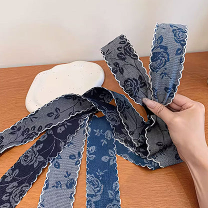 🌹 Boho-Chic Embroidered Denim Headband – Vintage Vibes, Modern Comfort 🌿