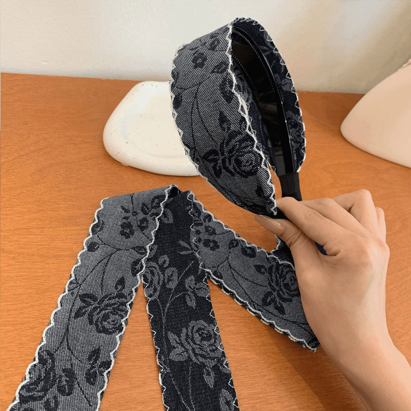 🌹 Boho-Chic Embroidered Denim Headband – Vintage Vibes, Modern Comfort 🌿
