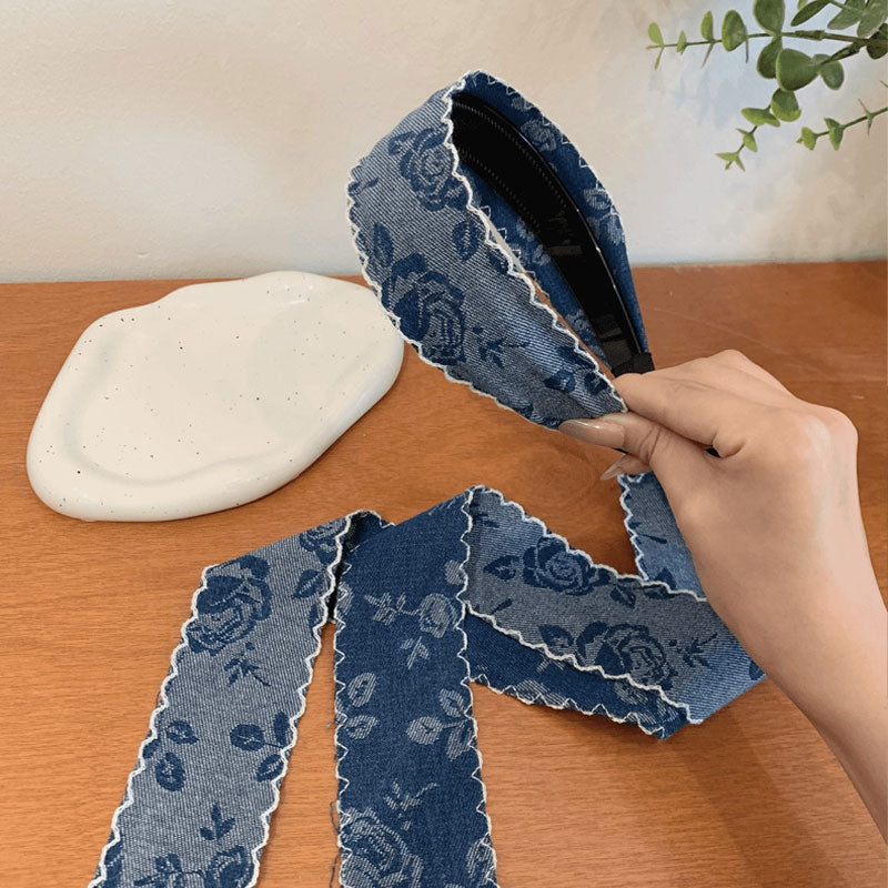 🌹 Boho-Chic Embroidered Denim Headband – Vintage Vibes, Modern Comfort 🌿