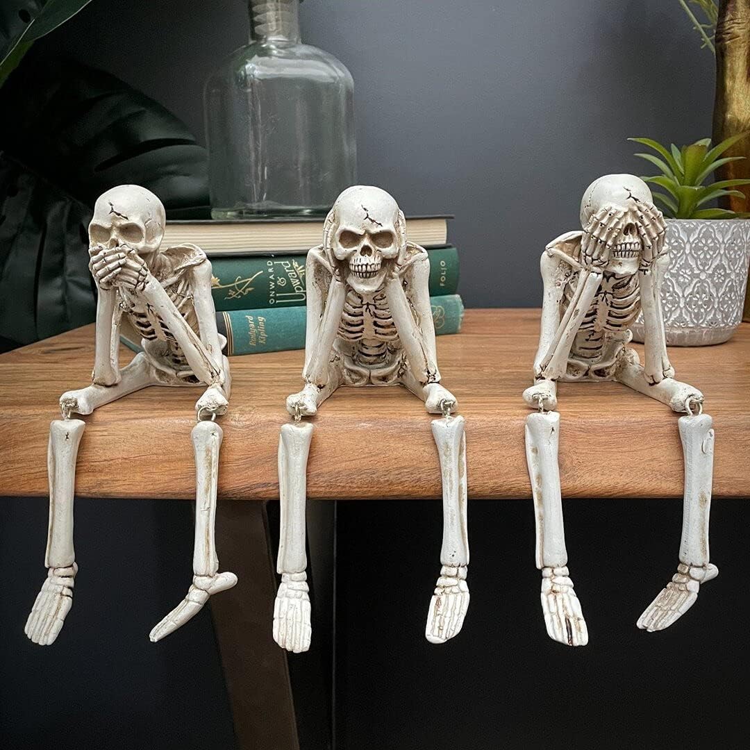 💀 Halloween Three Wise Skeletons Resin Figurines 🎃
